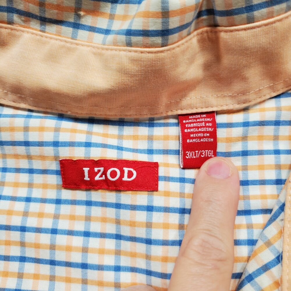 Izod Long Sleeve Button Down Plaid Shirt 1 Pocket Orange Blue White Men Sz 3XLT - Picture 3 of 11